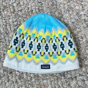 Patagonia Kids' Blue and Yellow Knit Beanie